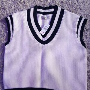 Loft White and Black Sleeveless Sweater Vest